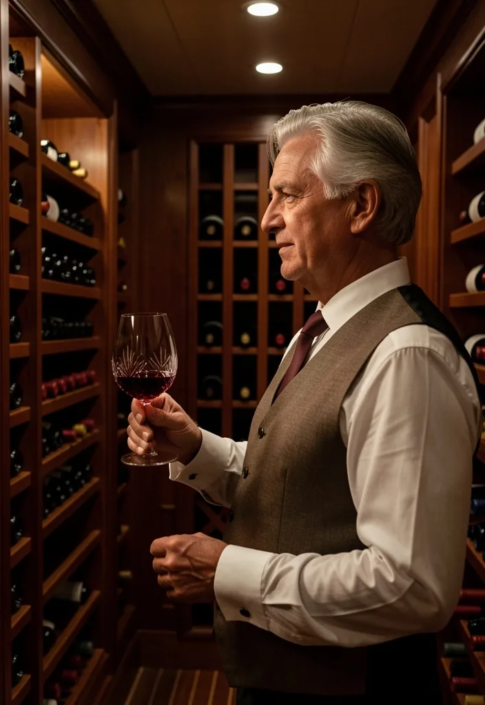 Şarap mahzeni - sommelier şarap inceliyor